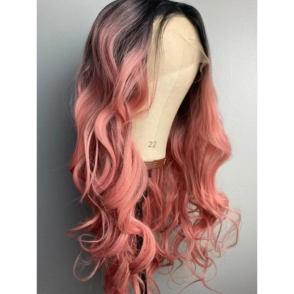 Black Root Peach Pink Wig